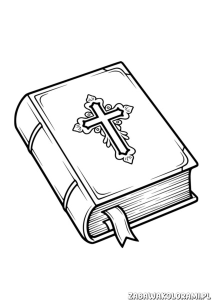 Biblia Kolorowanka - rysunek do kolorowania przedstawiający Biblię z krzyżem