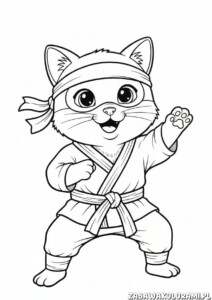 Karate Kot kolorowanka z Ninjago – kot w stroju ninja w gotowej pozycji do walki
