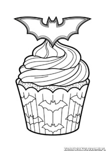 Kolorowanka Ciasteczko Batman do druku z ciasteczkiem w stylu Halloween z batem na górze