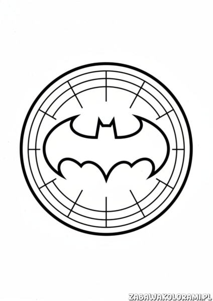 Kolorowanka Logo Batman dla dzieci – bat w okręgu z sercami do kolorowania