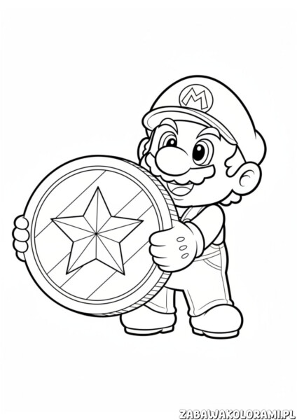 Kolorowanka Mario z gwiazdą mocy, która daje mu supermoce w grach