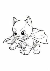 Kot Batman Kolorowanka z kapturkiem i emblematem, gotowy do akcji w pozie superbohatera