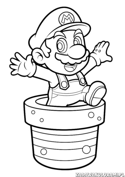Mario Malowanka do druku z Mariem wychodzącym z dużego grzyba Super Mario
