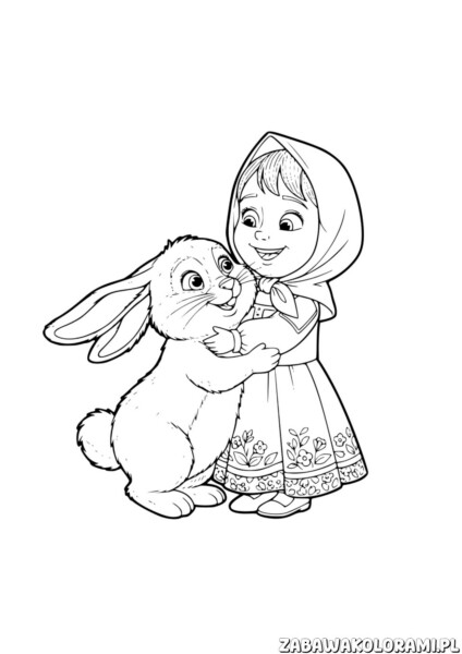 Masza Kolorowanka z dziewczynką w stroju ludowym i królikiem