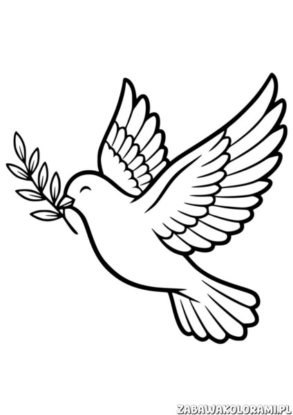 Symbol pokoju kolorowanka z gołębiem trzymającym w dziobie gałązkę z liśćmi