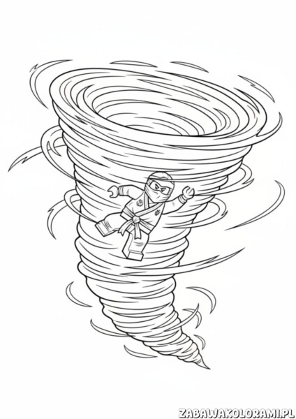 Wiatr Kolorowanka Ninjago z tornadem i ninja w tradycyjnym stroju