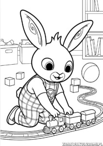 bing kolorowanka dla dzieci z królikiem w koszulce, pociążkiem i zabawkami