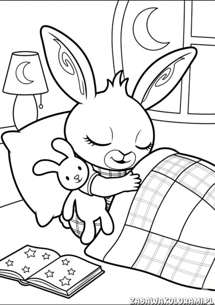 bing kolorowanka do druku z dwoma królikami w urokliwej dziecięcej sypialni przyświecającej nastrój spokoju i bajki