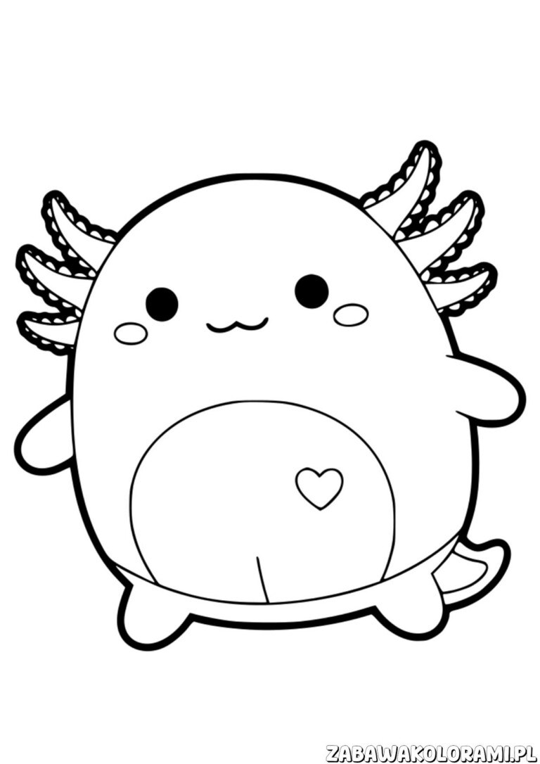 Aksolotl Kolorowanka Squishmallows – rysunek Squishmallows aksolotla do kolorowania