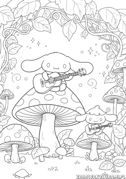 Cinnamoroll Kolorowanki dla dzieci. Uroczy rysunek przedstawiający Cinnamoroll w zabawnej scenie.