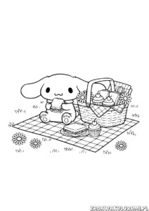 Cinnamoroll Malowanka z przedstawiająca urocze szczenię Cinnamoroll w zabawnej scenie