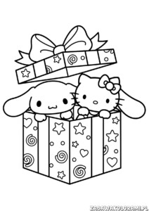 Cinnamoroll i hello kitty Kolorowanki dla dzieci z przedstawieniem postaci Cinnamoroll i Hello Kitty