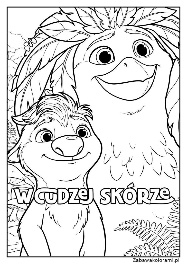 Kolorowanka W cudzej skorze przedstawia kolorowe postacie z fantazyjnego świata