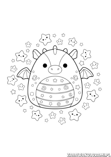 Smok Kolorowanka Squishmallows dla dzieci – kolorowanka ze śmiesznym smokiem z serii Squishmallows