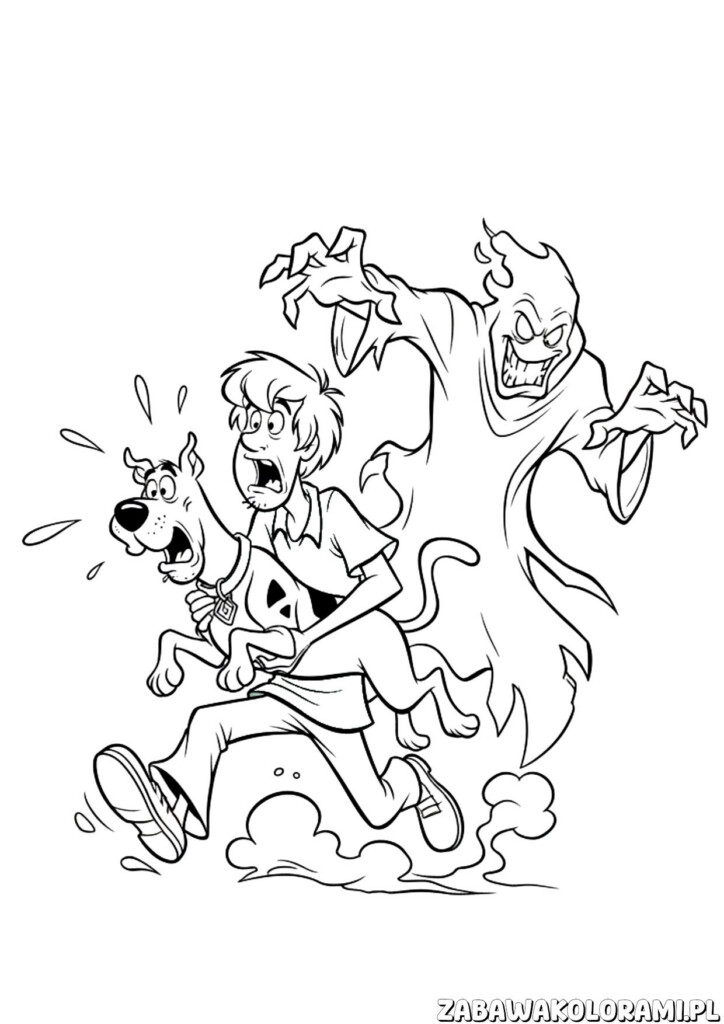 Kolorowank scooby doo z Scooby i Shaggy uciekającymi przed upiorem