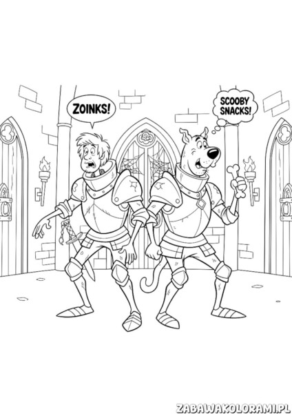 Scooby Doo kolorowanki z Shaggy i Scoobym jako rycerzami w zabytkowym zamku
