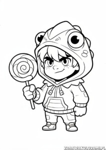 Leon Brawl Stars kolorowanka przedstawiająca postać ninja z gry, gotowego do skradania się i walki w barwnym świecie Brawl Stars