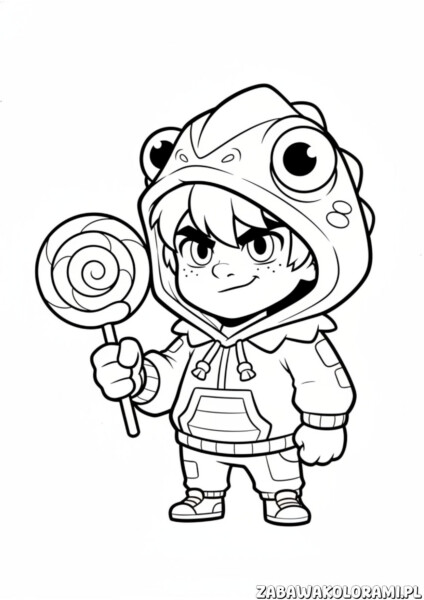 Leon Brawl Stars kolorowanka przedstawiająca postać ninja z gry, gotowego do skradania się i walki w barwnym świecie Brawl Stars