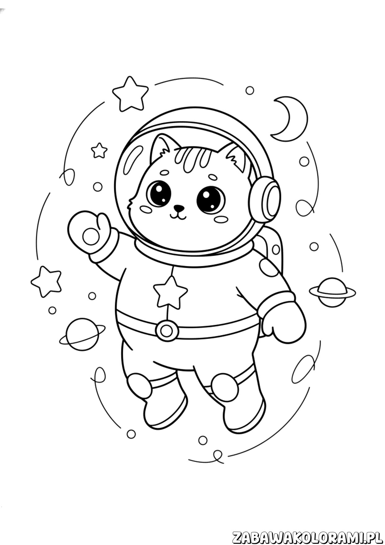 Kolorowanka Astronauta Kot – Zabawne kotek w rakiecie do kolorowania