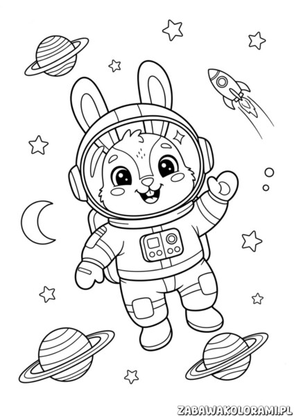 Kolorowanka Astronauta Królik w białym skafandrze kosmicznym