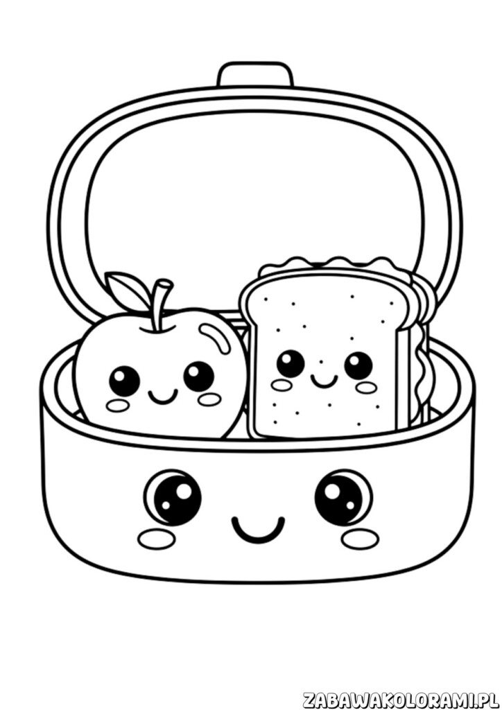 Kolorowanka szkoła wyprawka śniadaniowa lunchbox z kanapką przedstawia urocze pudełko na drugie śniadanie wypełnione pyszną kanapką