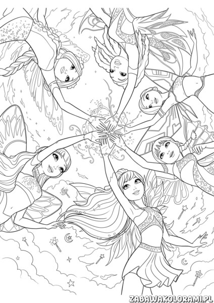 Kolorowanki Winx Magiczny Krąg Przyjaźni Lot – wróżki latające na magicznych latawcach