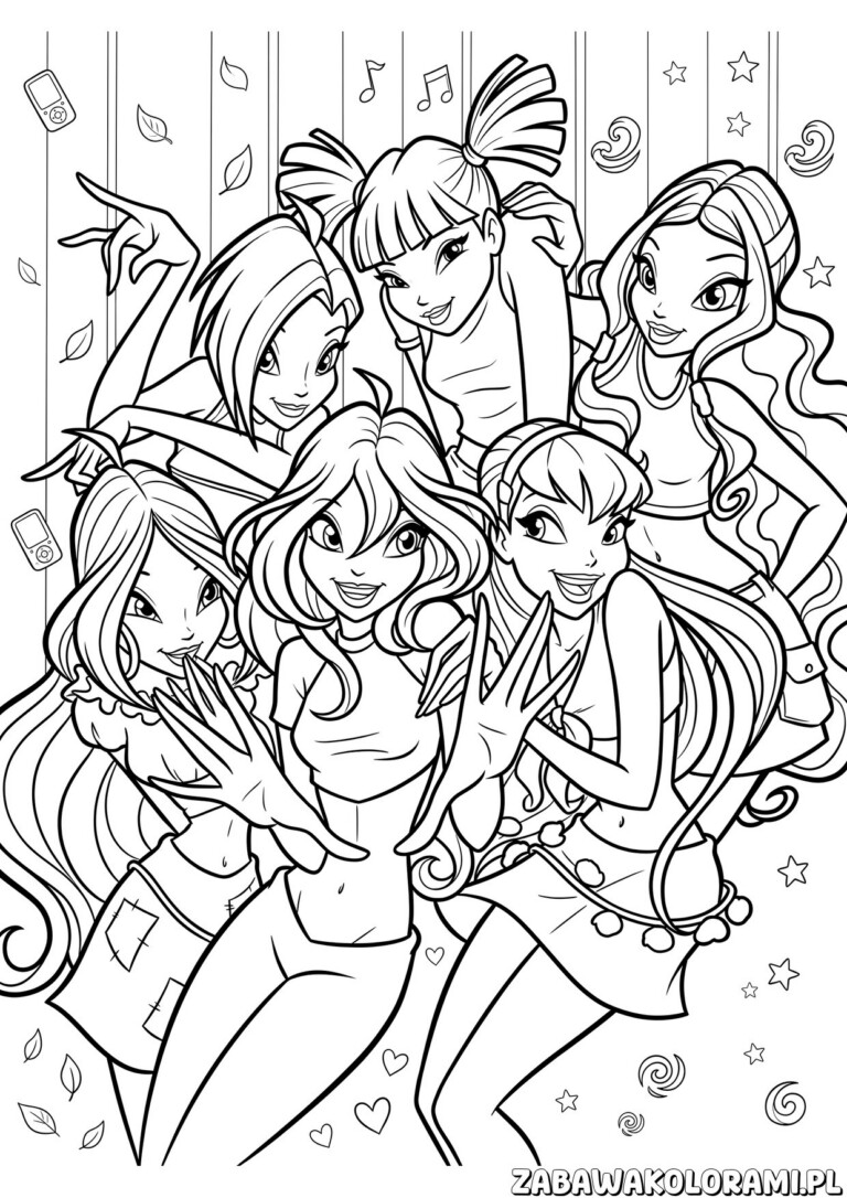 Kolorowanki Winx Przyjaciółki Impreza Muzyczna z Trix i Bloom na scenie muzycznej