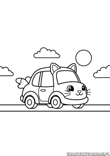 cat car pojazd kotboya kolorowanka – kot w stroju kierowcy przy samochodzie