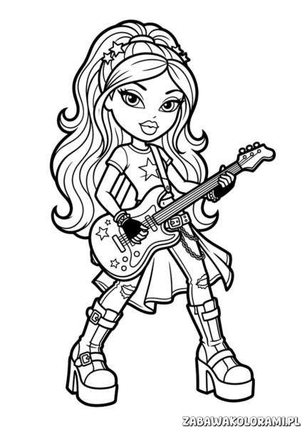 kolorowanka bratz gitara rockmanka – Bratz grająca na gitarze, gotowa na rockową przygodę