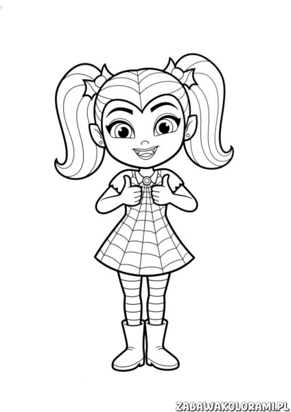 proste kolorowanki vampirina – wampirynka w czapce i pelerynie, gotowa do pokolorowania.
