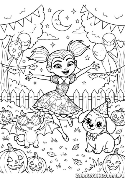 vampirina i wolfie urodziny kolorowanka – Vampirina i przyjaciel Wolfie świętują urodziny przy torcie