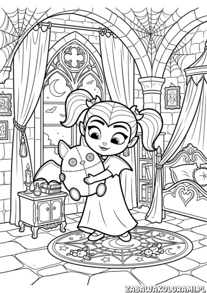 vampirina w pokoju zamkowym kolorowanka – Vampirina w zamkowym pokoju z książkami i lampą