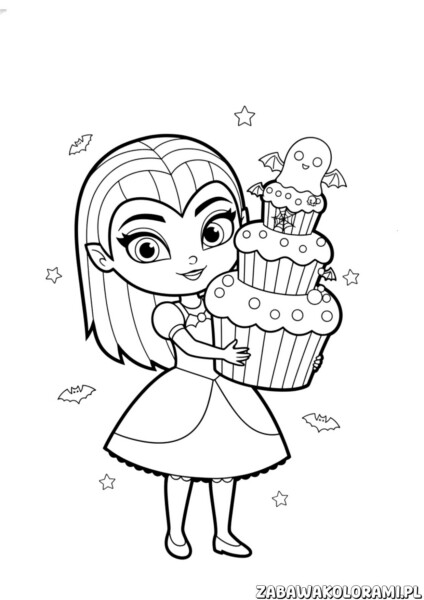 vampirina z tortem urodzinowym kolorowanka – Vampirina trzyma wielki tort urodzinowy