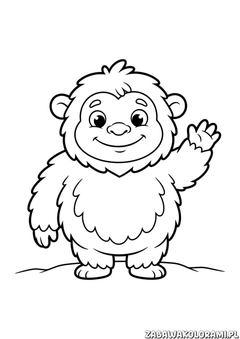 yeti zima kolorowanka – Yeti w zimowej scenerii, otoczony śniegiem i górami